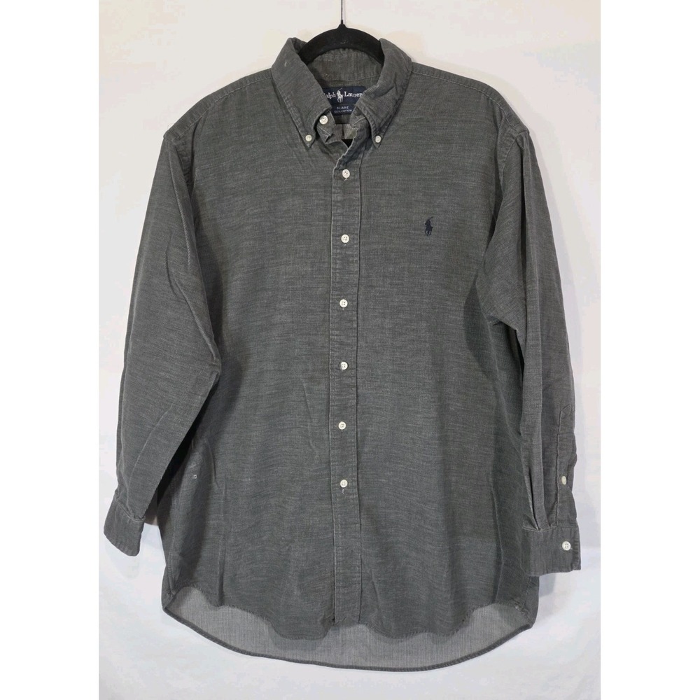 Vintage Polo Ralph Lauren Blaire Shirt Mens Large Dark Grey Corduroy Long Sleeve